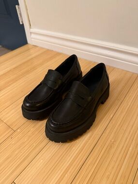 Black Chunky Penny Loafers for Women
